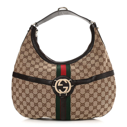 Gucci Monogram Web GG Reins Hobo Brown 1 of 11
