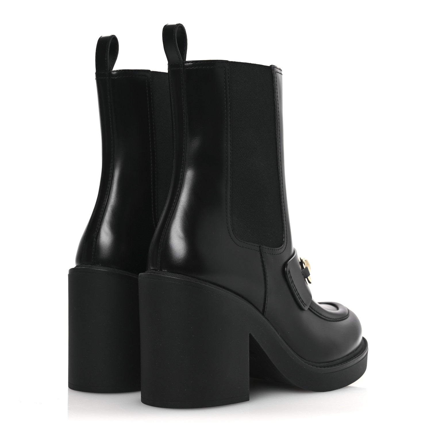 Gucci Calfskin Horsebit Double Stretch Rib Womens Ankle Boots 38.5 Black 5 of 11