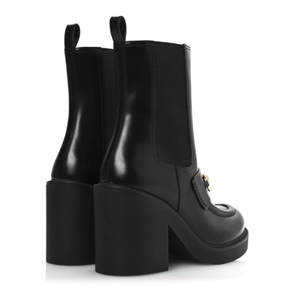Gucci Calfskin Horsebit Double Stretch Rib Womens Ankle Boots 38.5 Black 5 of 11