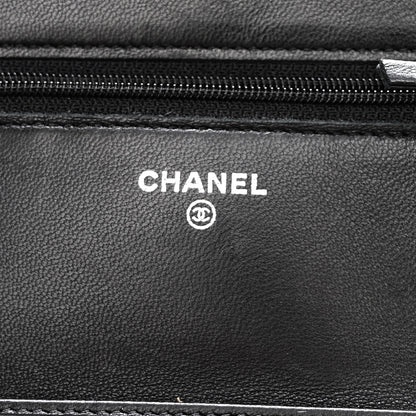Chanel Lambskin Camellia Embossed Wallet With Chain WOC Black 5 of 12