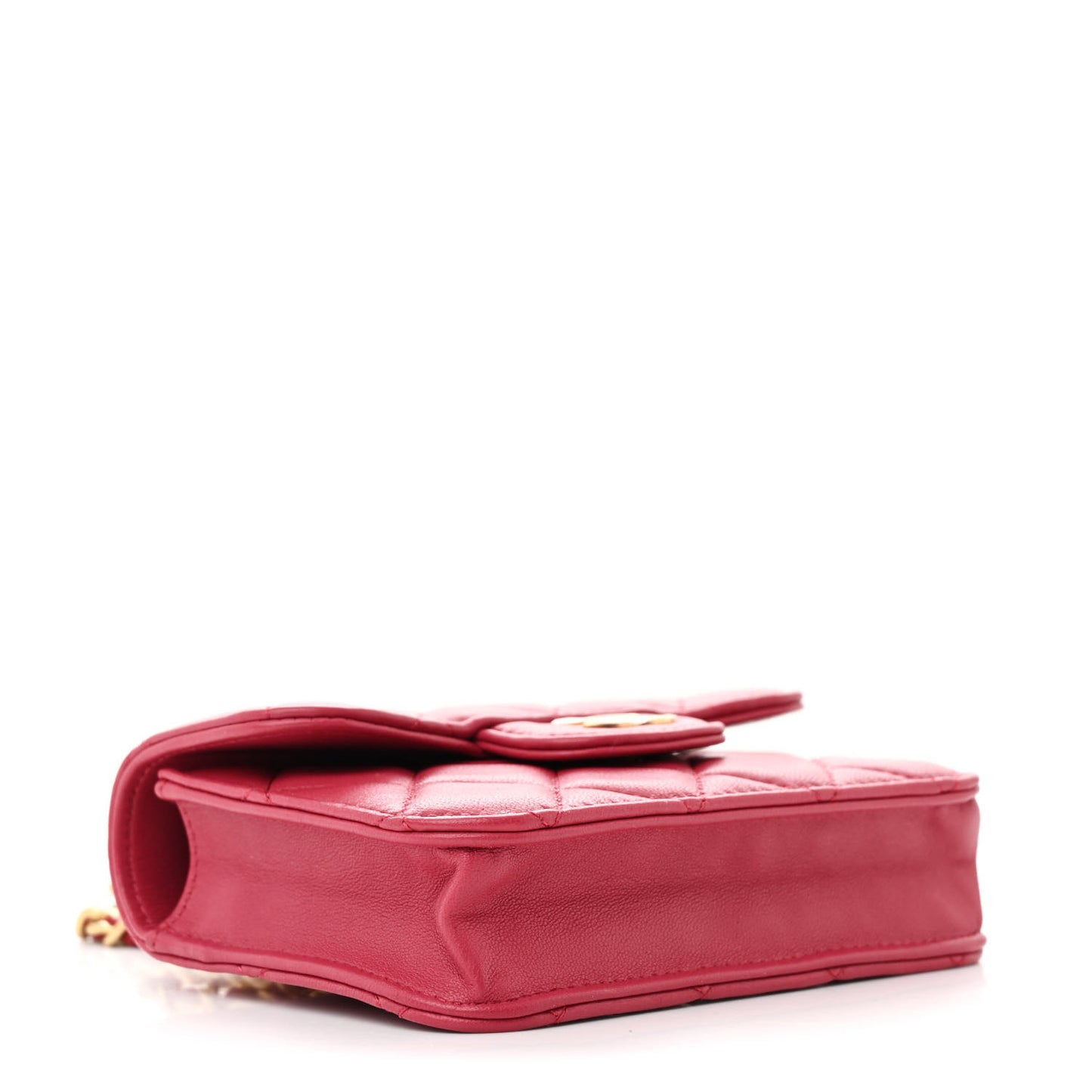 Lambskin Quilted Top Handle Flap Coin Purse With Chain Dark Pink