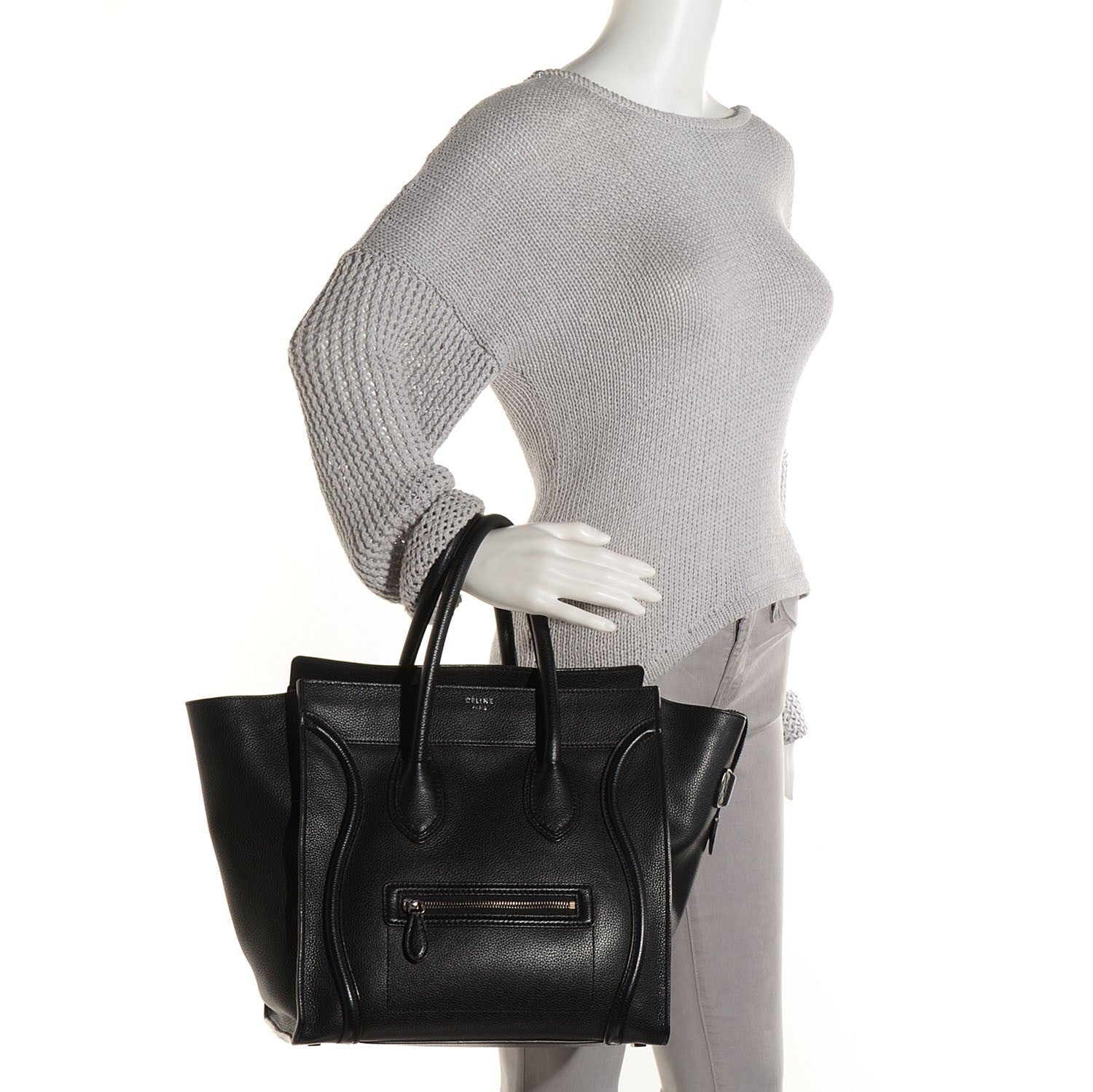 Celine Drummed Calfskin Mini Luggage Black 2 of 9