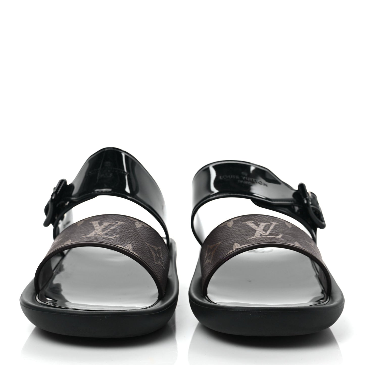 Monogram Sunbath Flat Mule Sandals 37 Black