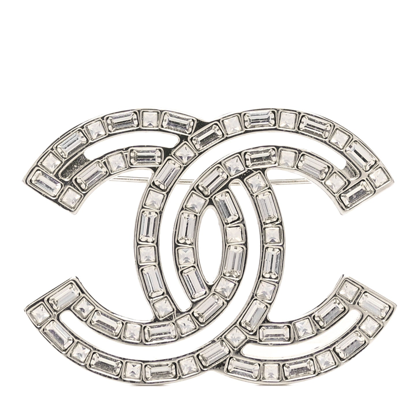 Baguette Crystal CC Brooch Silver