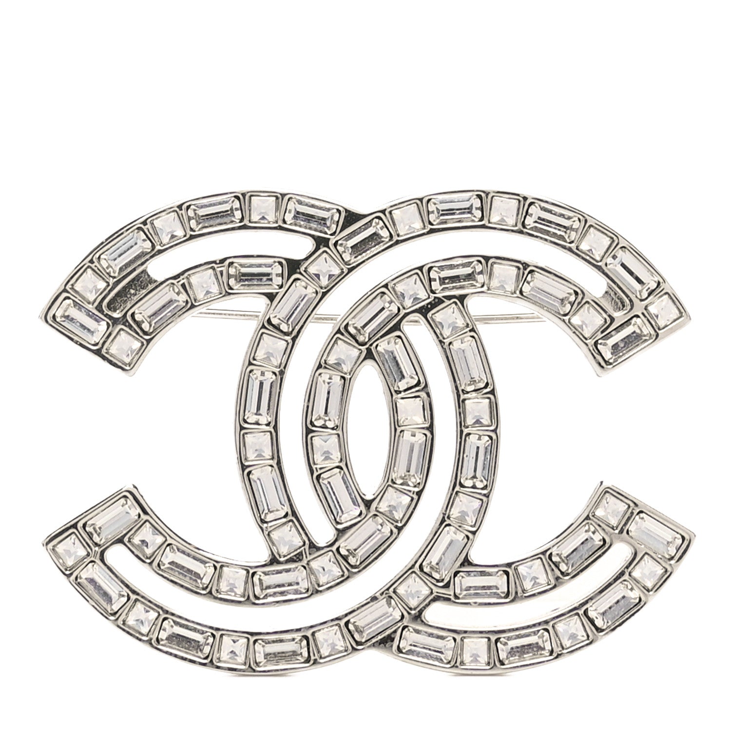 Chanel Baguette Crystal CC Brooch Silver 1 of 4
