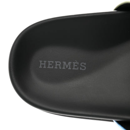Hermes Suede Goatskin Womens Chypre Sandals 37 Bleu Cameo Vert 7 of 9