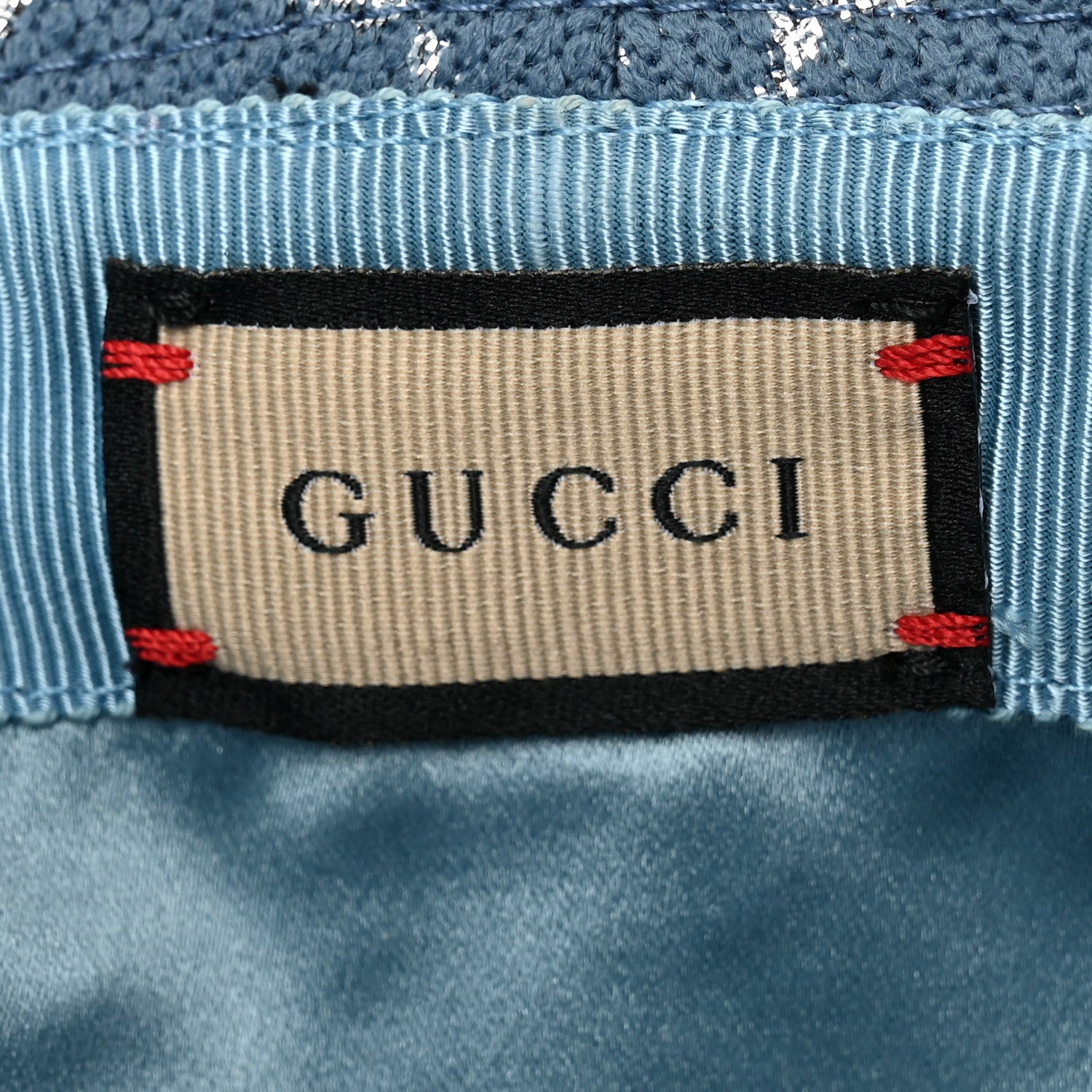 Gucci Canvas Lame GG Monogram Bucket Hat XS Light Blue Silver 8 of 9