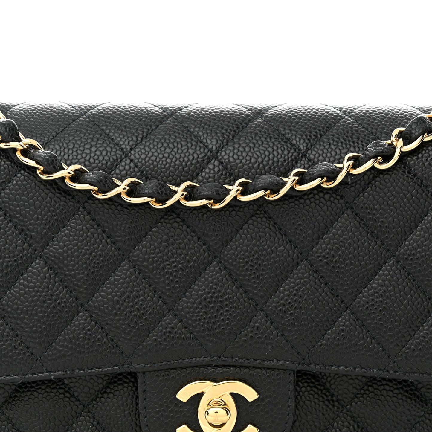 Caviar Quilted Medium Double Flap Black