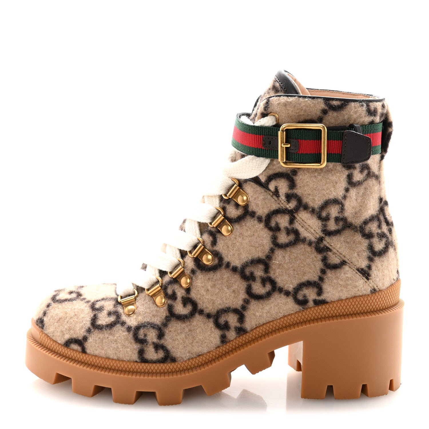 Gucci Covered Wool Big GG Monogram Womens Lace Up Combat Ankle Boots 36 Beige Ebony Cocoa 1 of 10