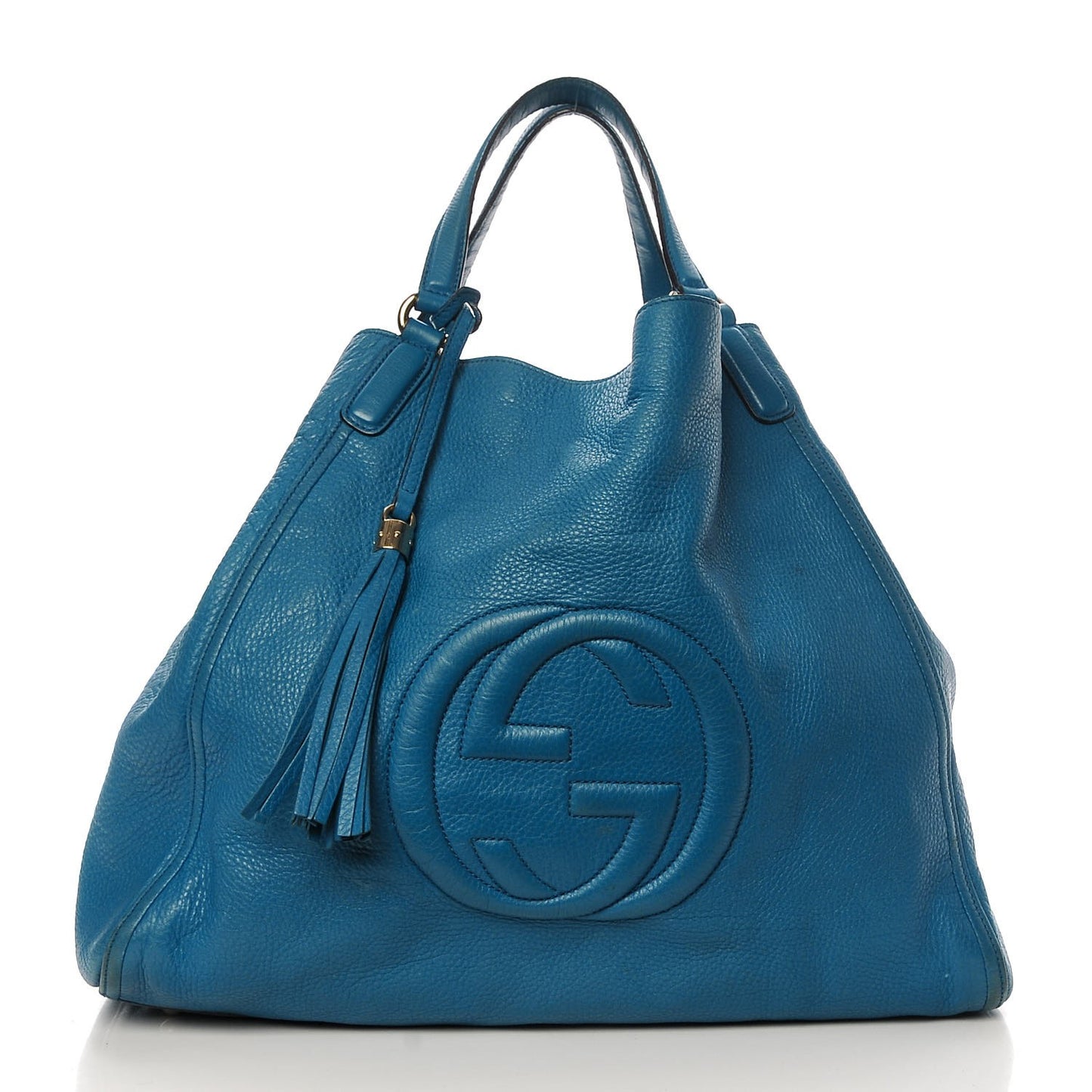 Pebbled Calfskin Large Soho Shoulder Bag Riviera Blue