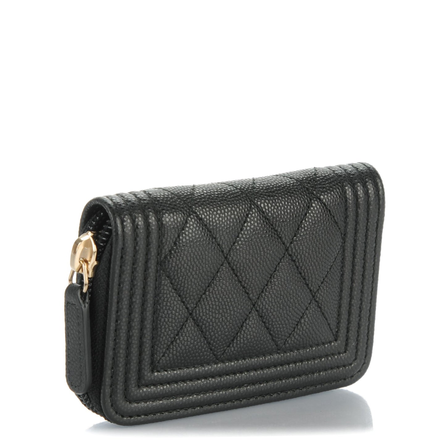 Caviar Quilted Boy Zip Around Coin Purse Wallet Black