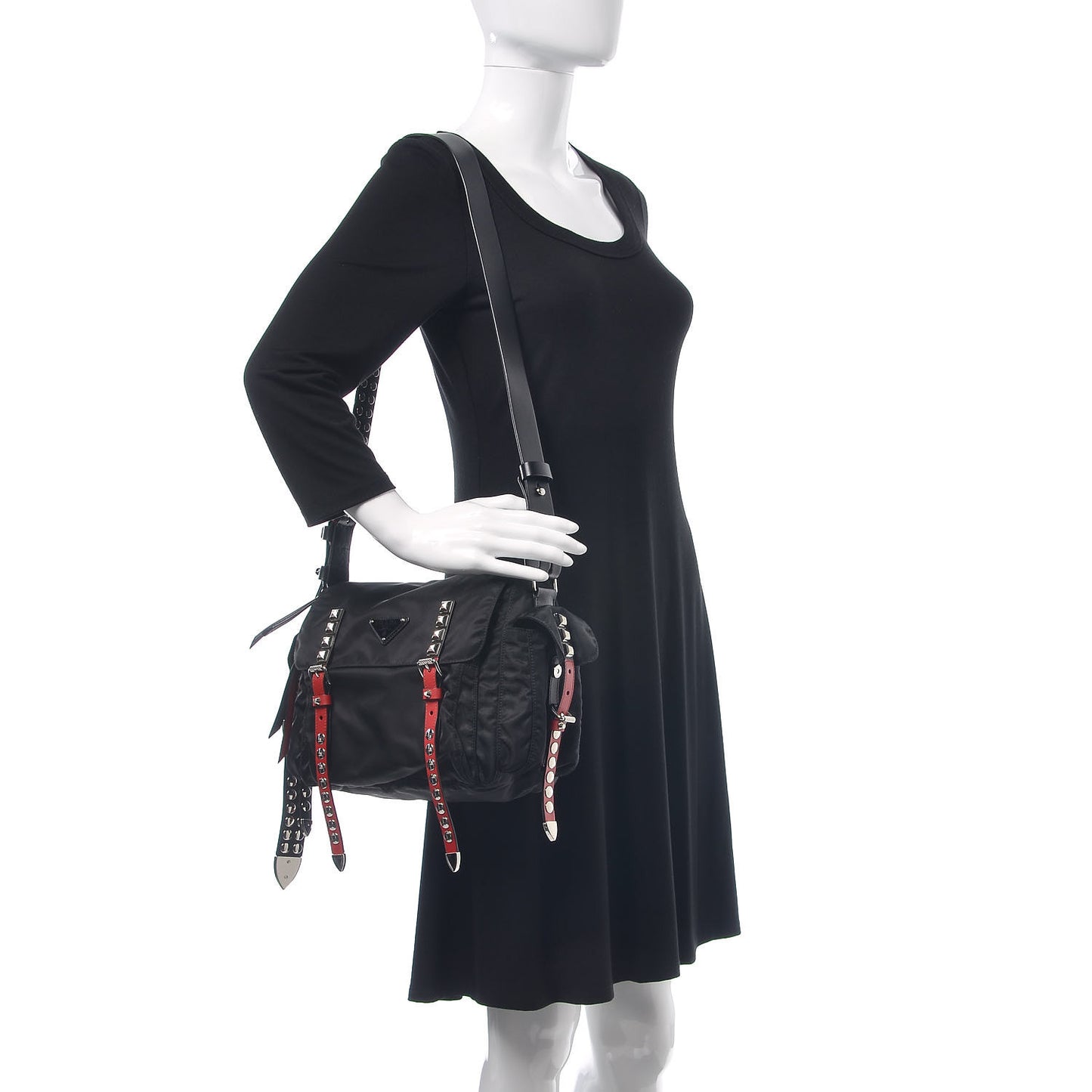 Nylon New Vela Studded Messenger Black Fuoco
