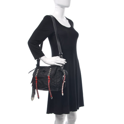 Prada Nylon New Vela Studded Messenger Black Fuoco 2 of 10