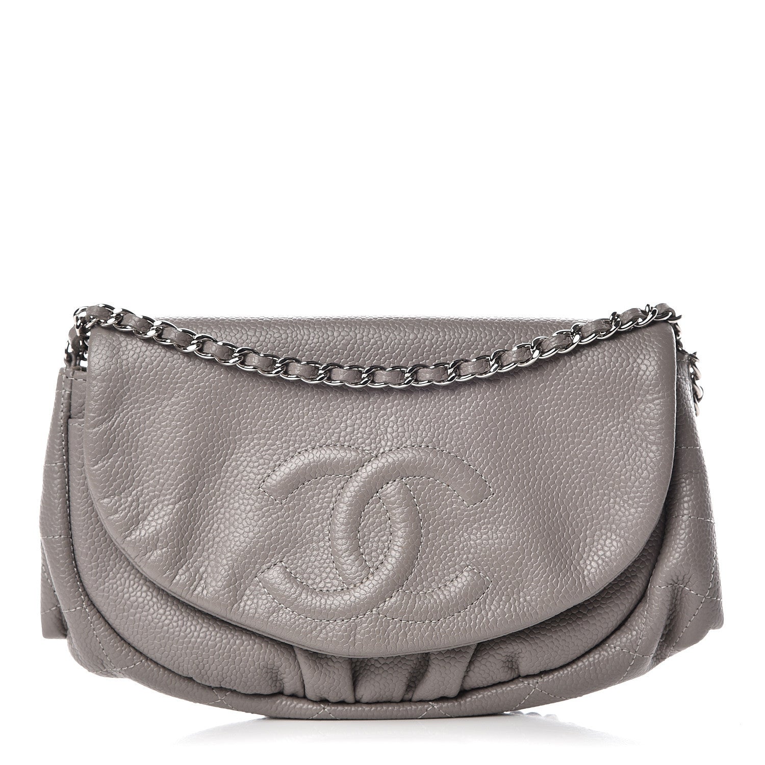 Chanel Caviar Half Moon Wallet On Chain WOC Light Grey 1 of 11