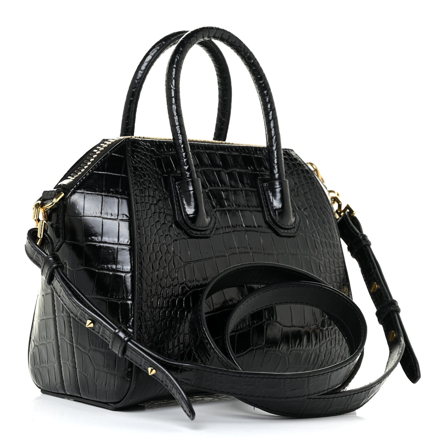 Calfskin Crocodile Embossed Mini Antigona Black
