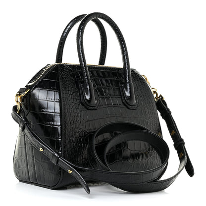 Givenchy Calfskin Crocodile Embossed Mini Antigona Black 3 of 13