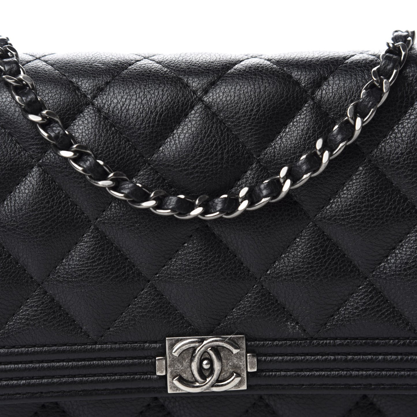 Calfskin Quilted Boy Wallet On Chain WOC Black