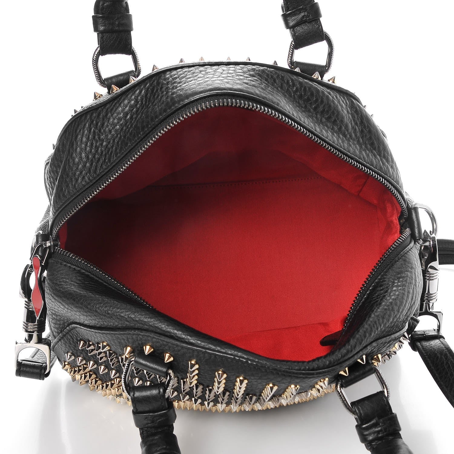 Christian Louboutin Calfskin Mix Chevron Spikes Small Panettone Bowling Bag Black 5 of 8