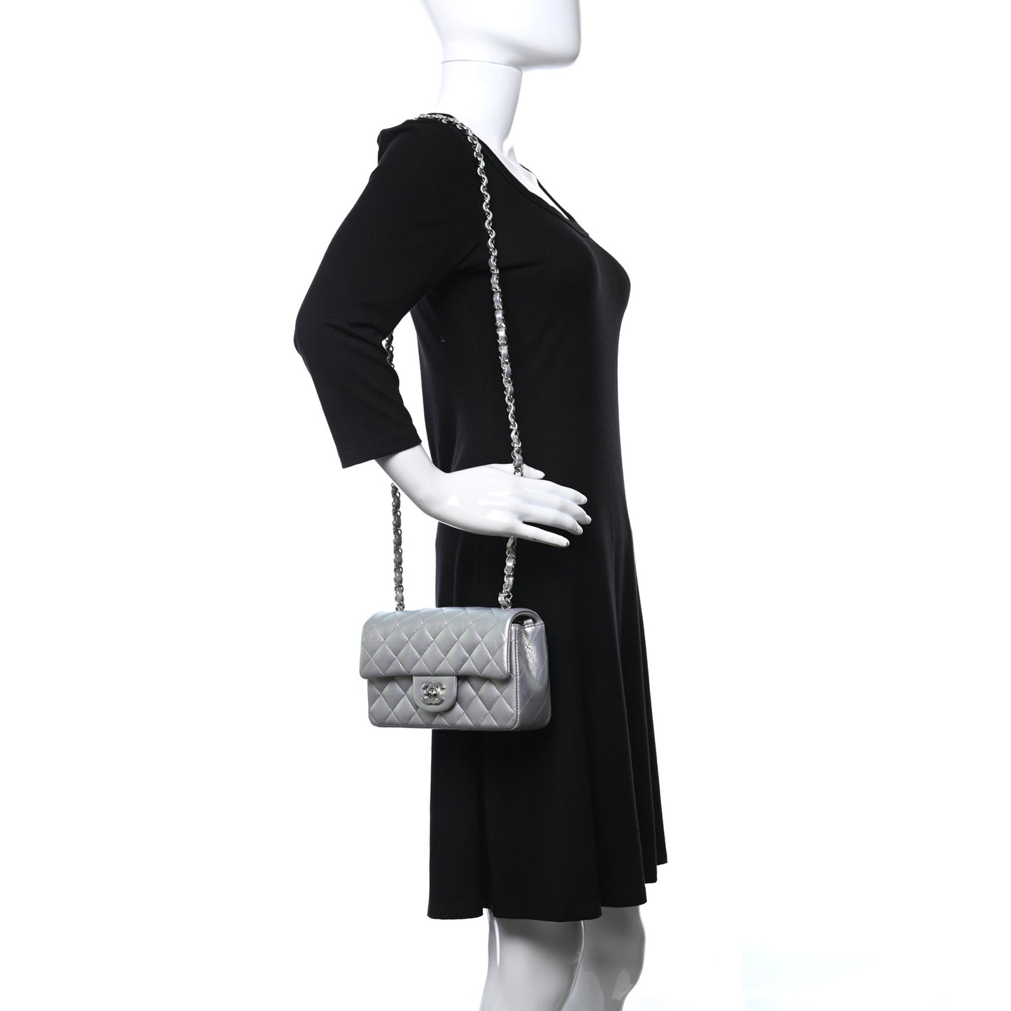 Iridescent Calfskin Quilted Mini Rectangular Flap Light Purple