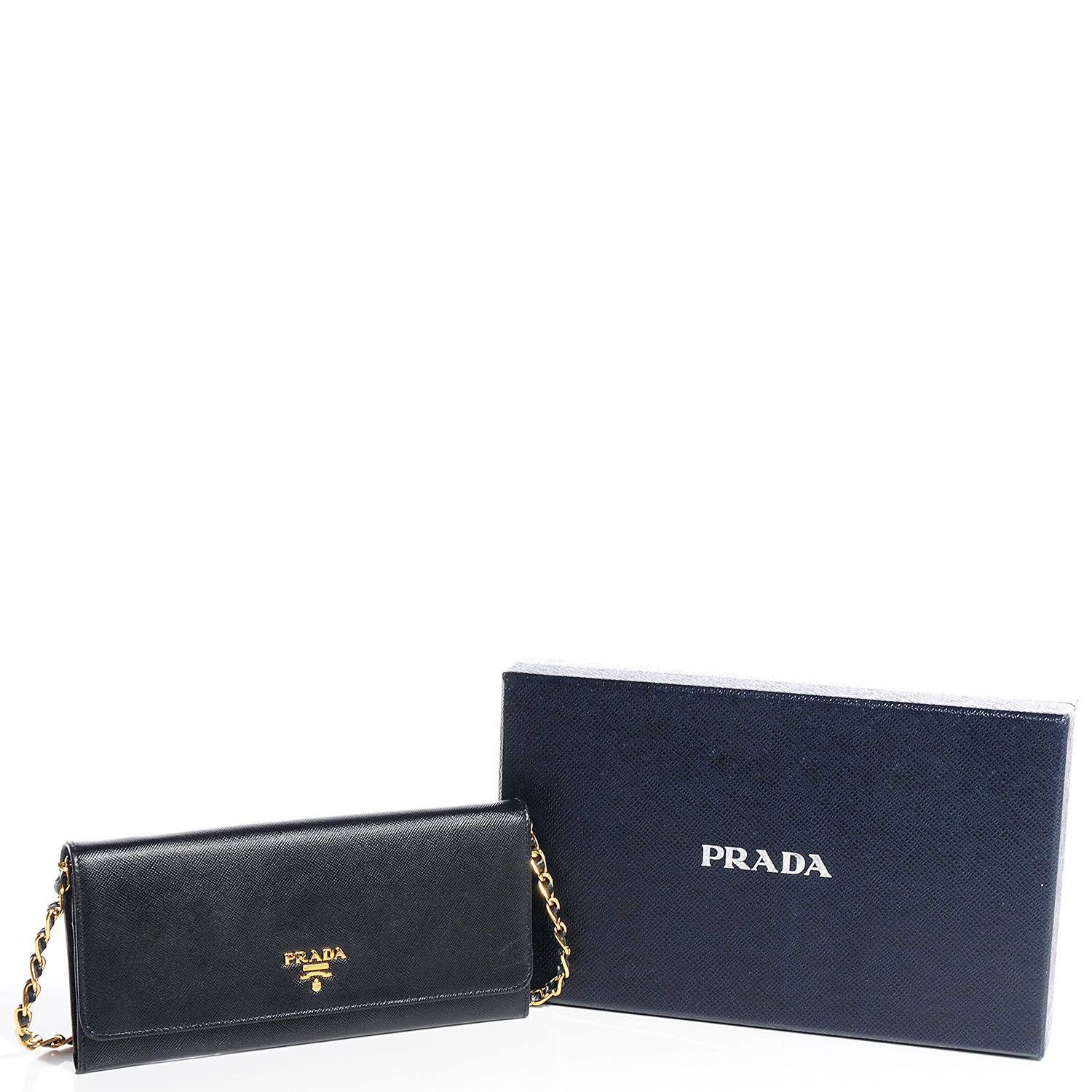 Prada Saffiano Metal Oro Chain Wallet Nero Black 4 of 10