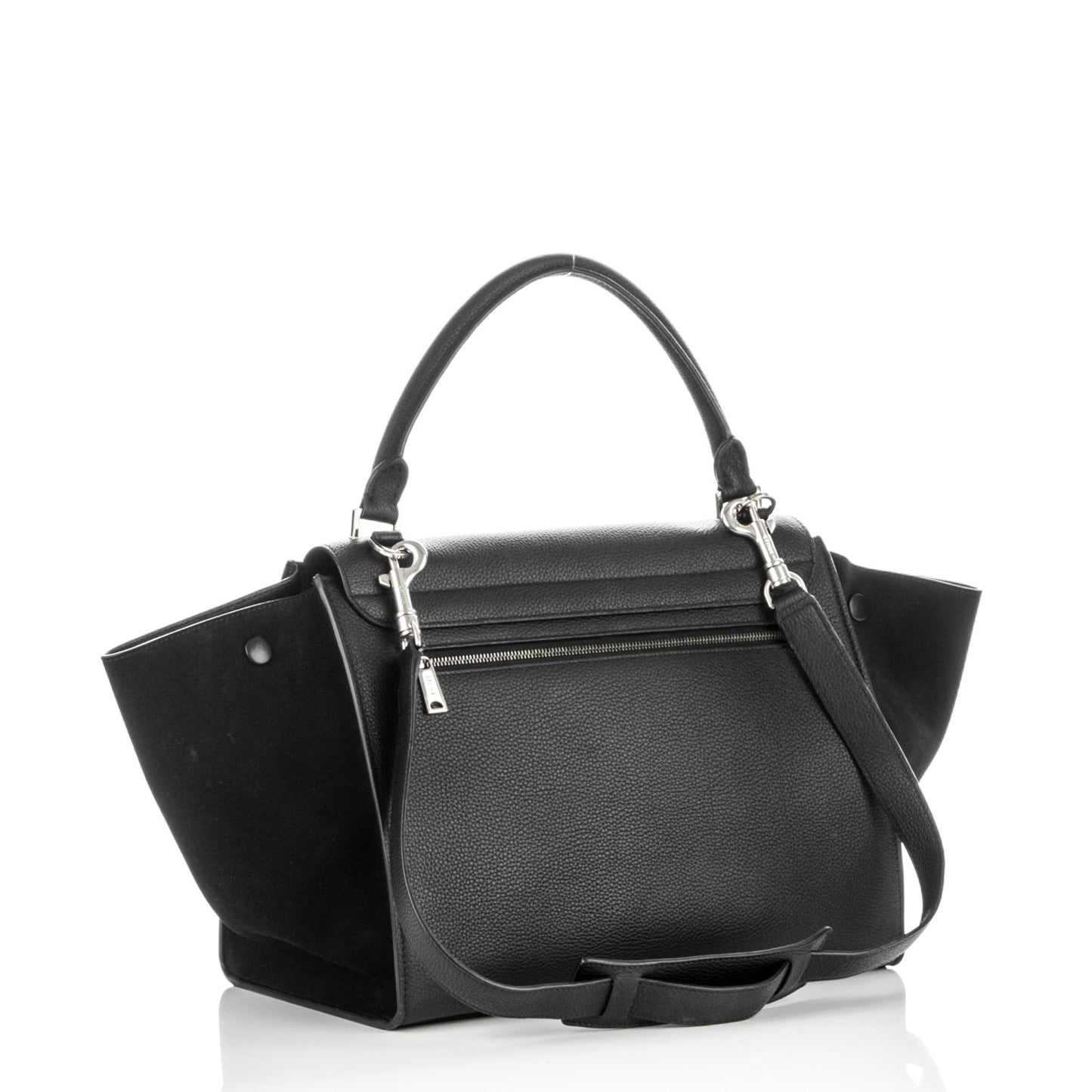 Drummed Calfskin Suede Medium Trapeze Black