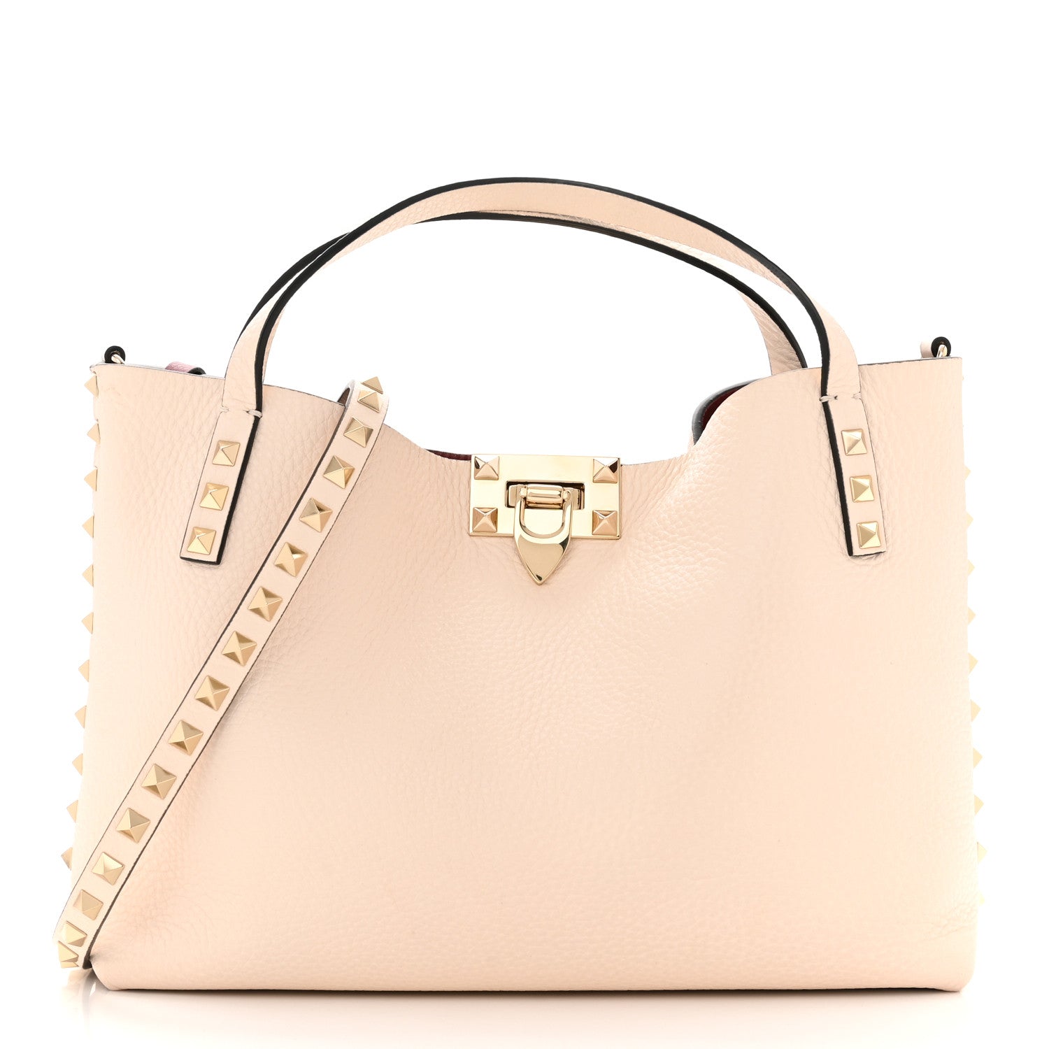 Valentino Garavani Grained Calfskin Small Rockstud Flip Lock Tote Light Ivory Rubino 3 of 11