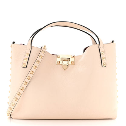Valentino Garavani Grained Calfskin Small Rockstud Flip Lock Tote Light Ivory Rubino 3 of 11