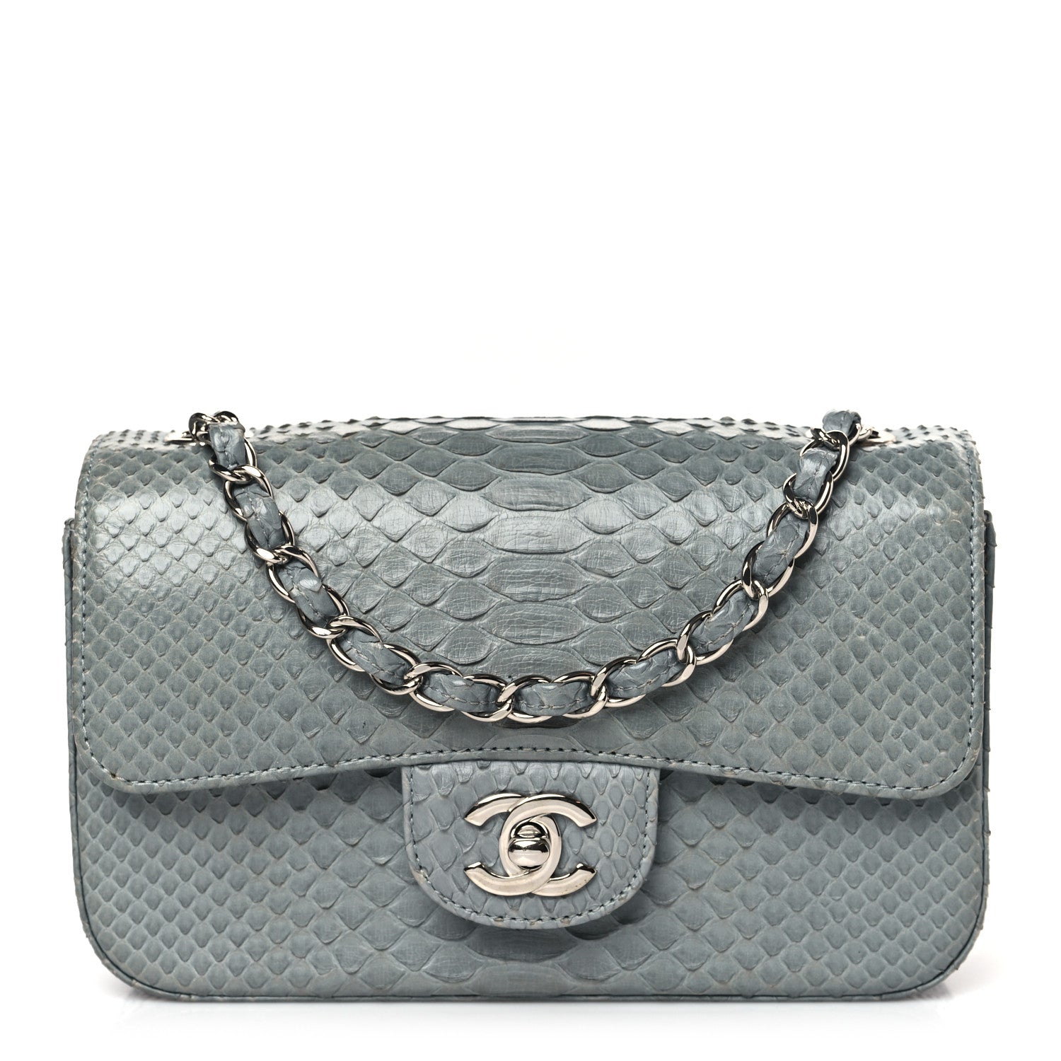 Chanel Snakeskin Mini Rectangular Flap Blue 1 of 9