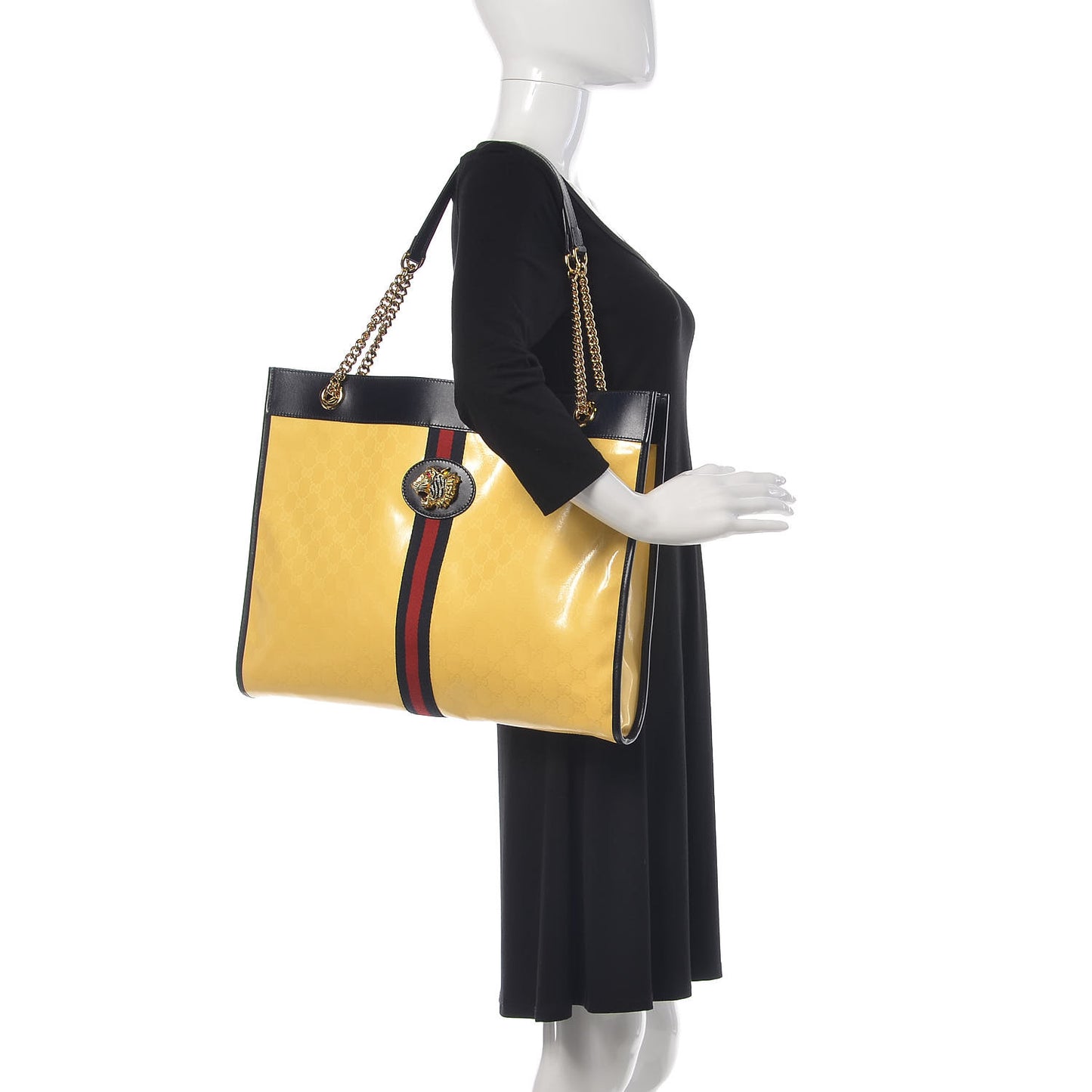 Crystal Monogram Large Rajah Chain Tote Straw Yellow Blue