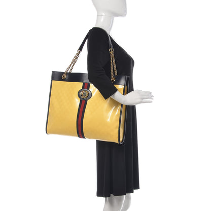 Gucci Crystal Monogram Large Rajah Chain Tote Straw Yellow Blue 2 of 10