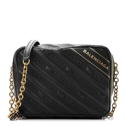 Balenciaga Calfskin Logo Matelasse Chain Strap Blanket Reporter XS Black 1 of 10