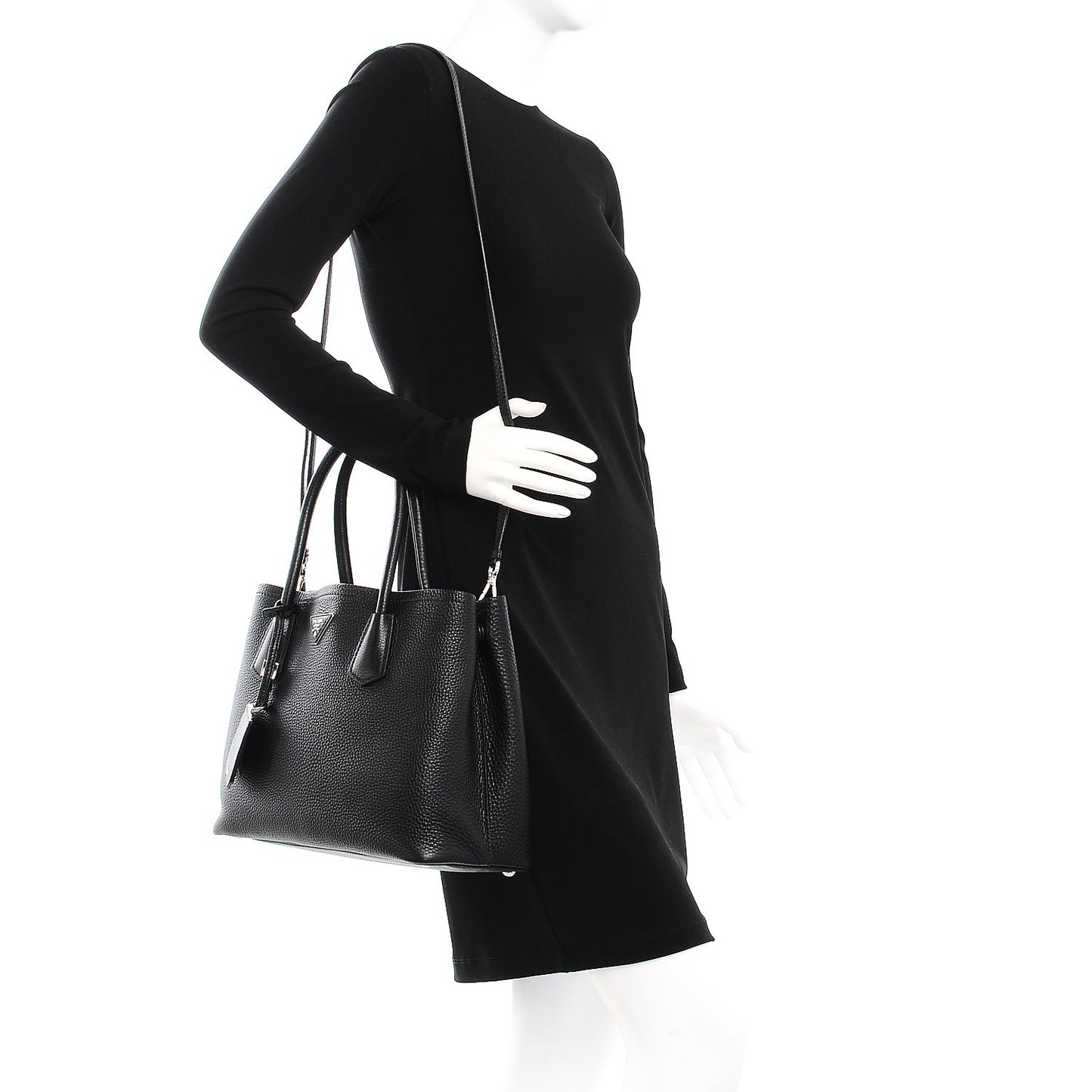 Vitello Daino Small Double Tote Black Cuoio