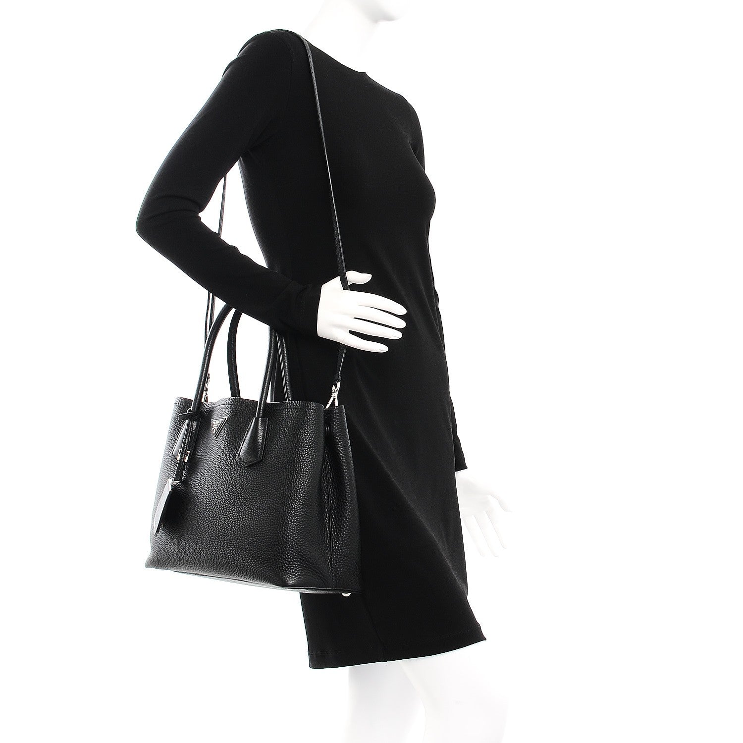 Prada Vitello Daino Small Double Tote Black Cuoio 2 of 11