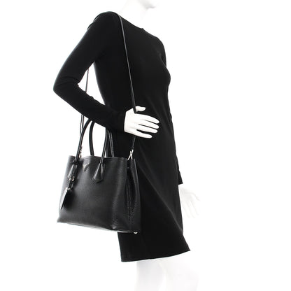 Prada Vitello Daino Small Double Tote Black Cuoio 2 of 11