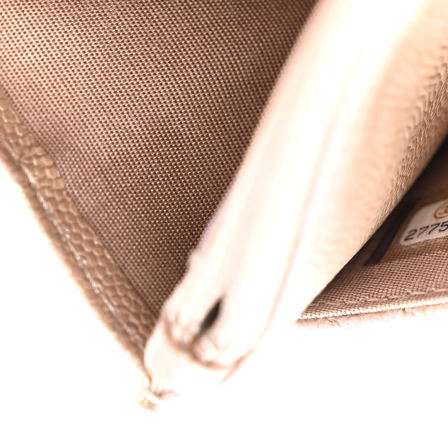 Iridescent Caviar Quilted Wallet on Chain WOC Beige