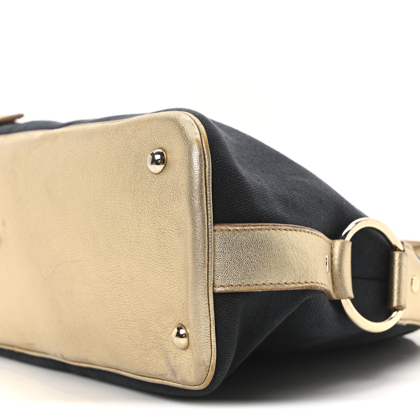 Metallic Calfskin Canvas Large Muse Black Gold