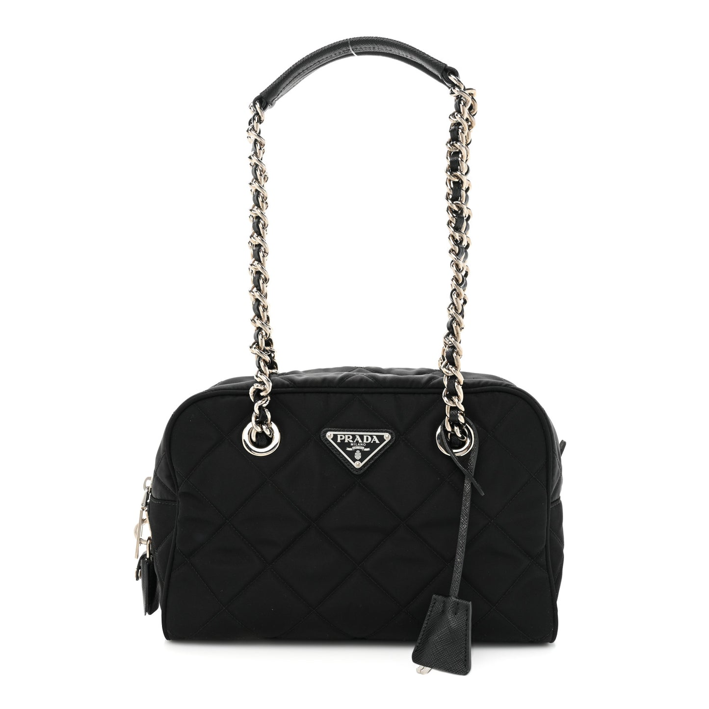 Nylon Tessuto Impuntu Quilted Shoulder Bag Black