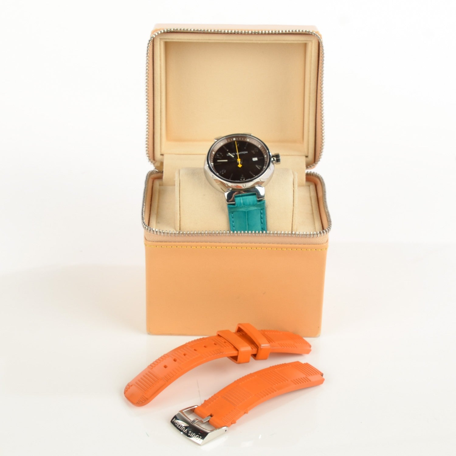 Louis Vuitton Stainless Steel Alligator 39mm Tambour Quartz Watch 5 of 8