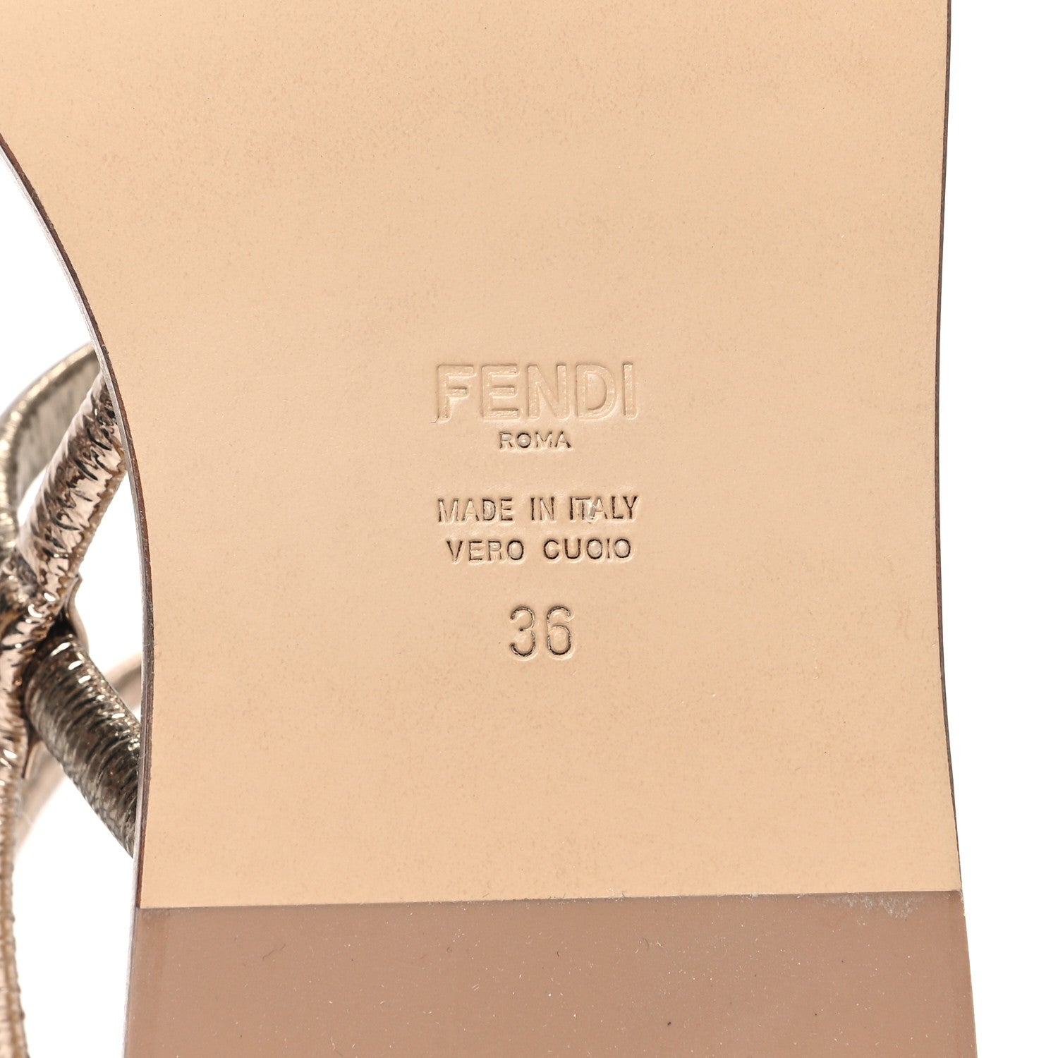 Fendi Metallic Nappa Fendi O'Lock Gladiator Flat Sandals 36 Argento Stagno Champagne 6 of 8