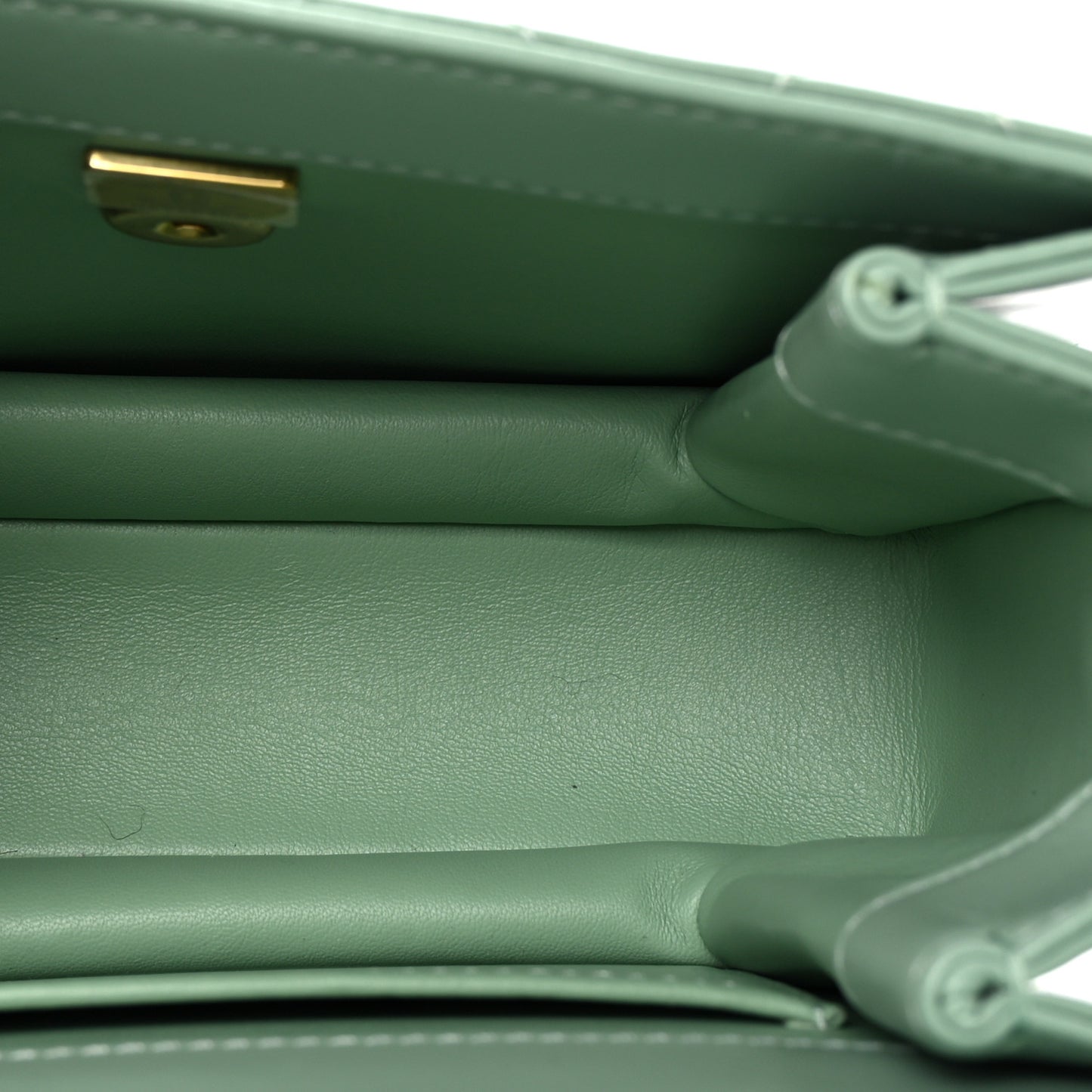 Shiny Calfskin Quilted Mini Metal Top Handle Flap Light Green
