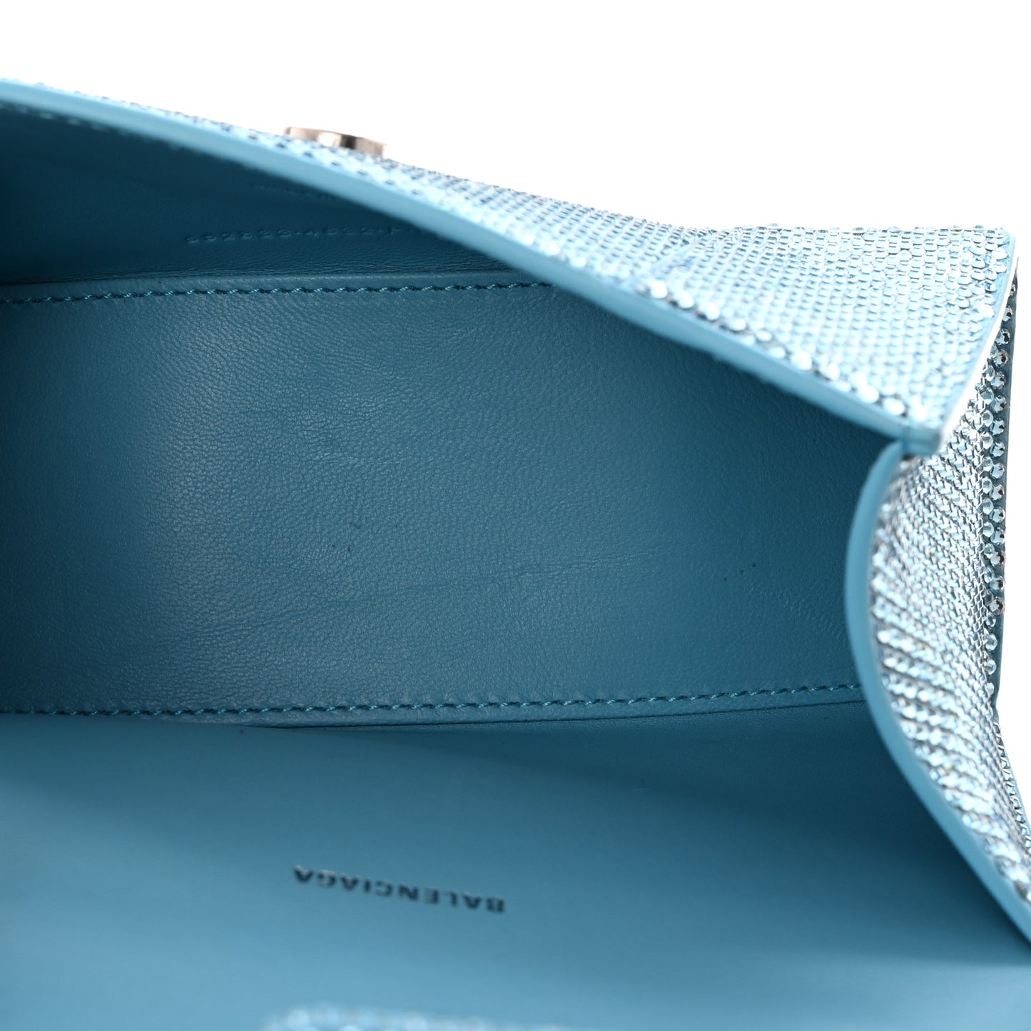 Strass Suede Hourglass Top Handle Bag XS Light Blue