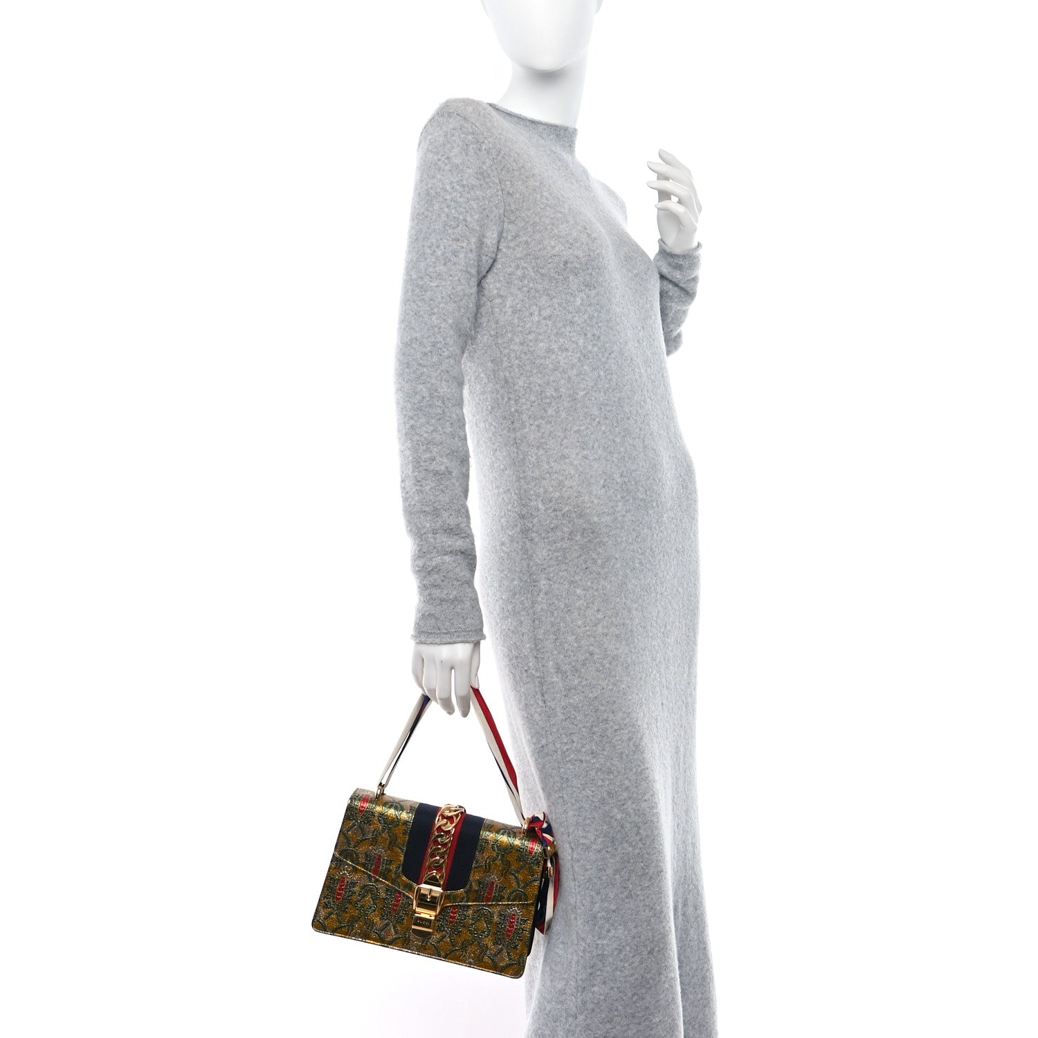 Gucci Iridescent Brocade Small Sylvie Shoulder Bag Gold 2 of 10