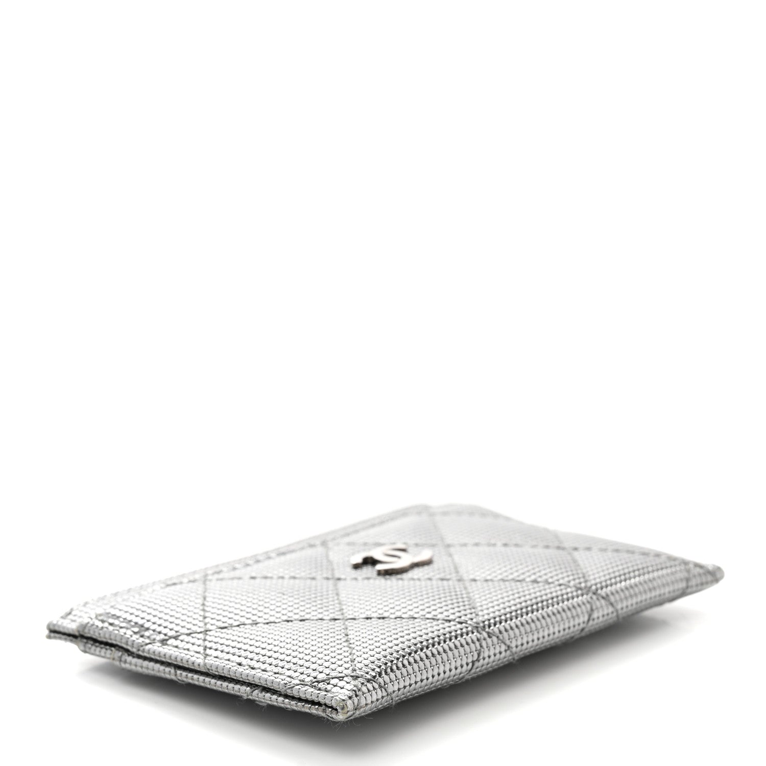 Chanel Metallic Calfskin Pixel Effect Card Holder Dark Silver 4 of 9