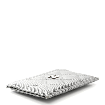Chanel Metallic Calfskin Pixel Effect Card Holder Dark Silver 4 of 9