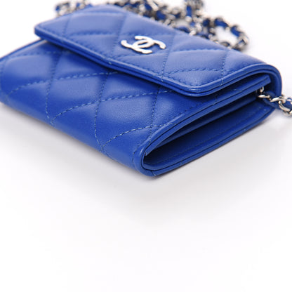 Chanel Lambskin Quilted Flap Card Holder On Chain Blue 9 of 10