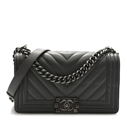 Chanel Lambskin Chevron Quilted Medium Boy Flap Grey 1 of 13
