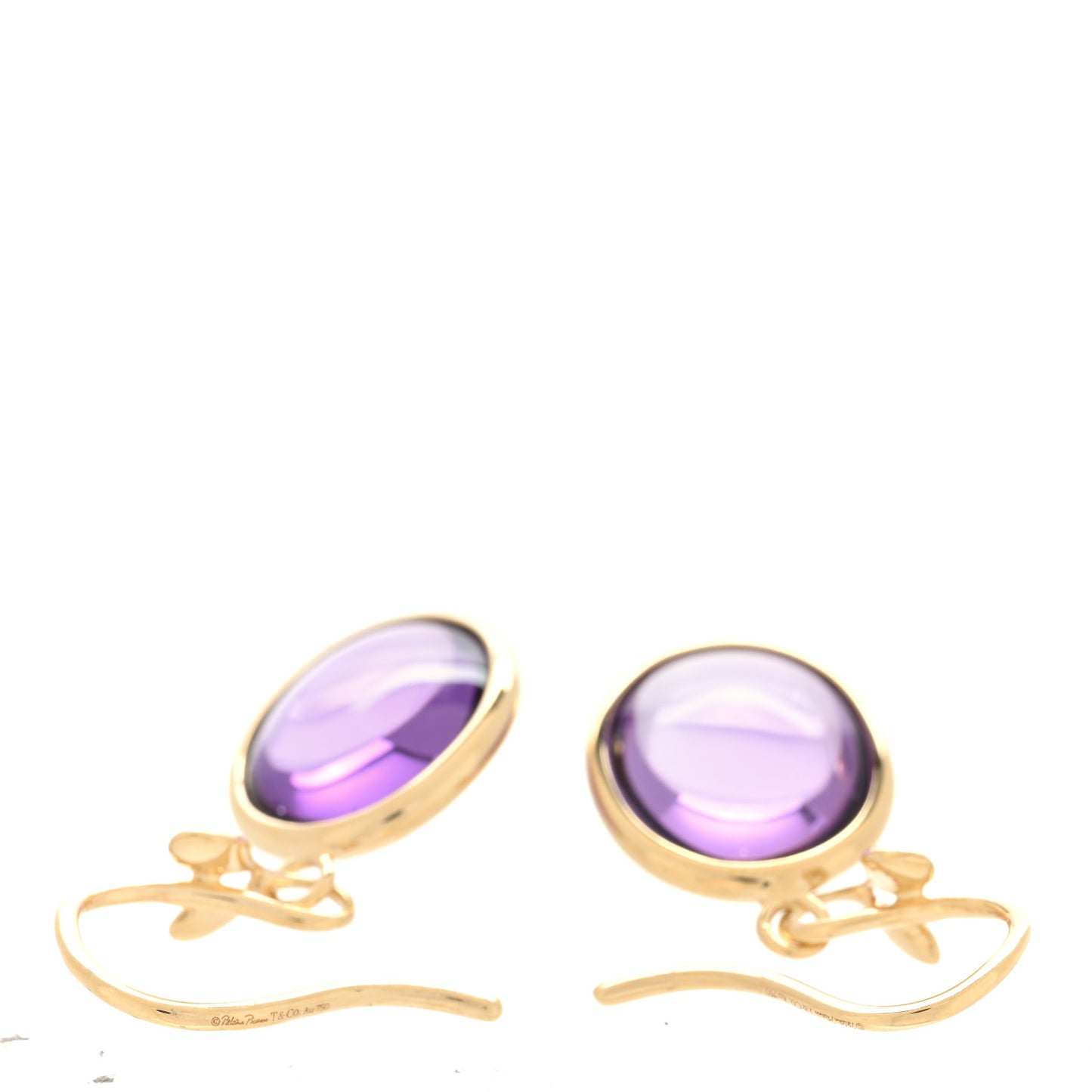 18K Yellow Gold Amethyst Paloma Picasso Olive Leaf Drop Earrings