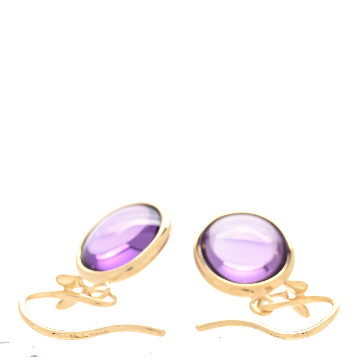 Tiffany 18K Yellow Gold Amethyst Paloma Picasso Olive Leaf Drop Earrings 3 of 3
