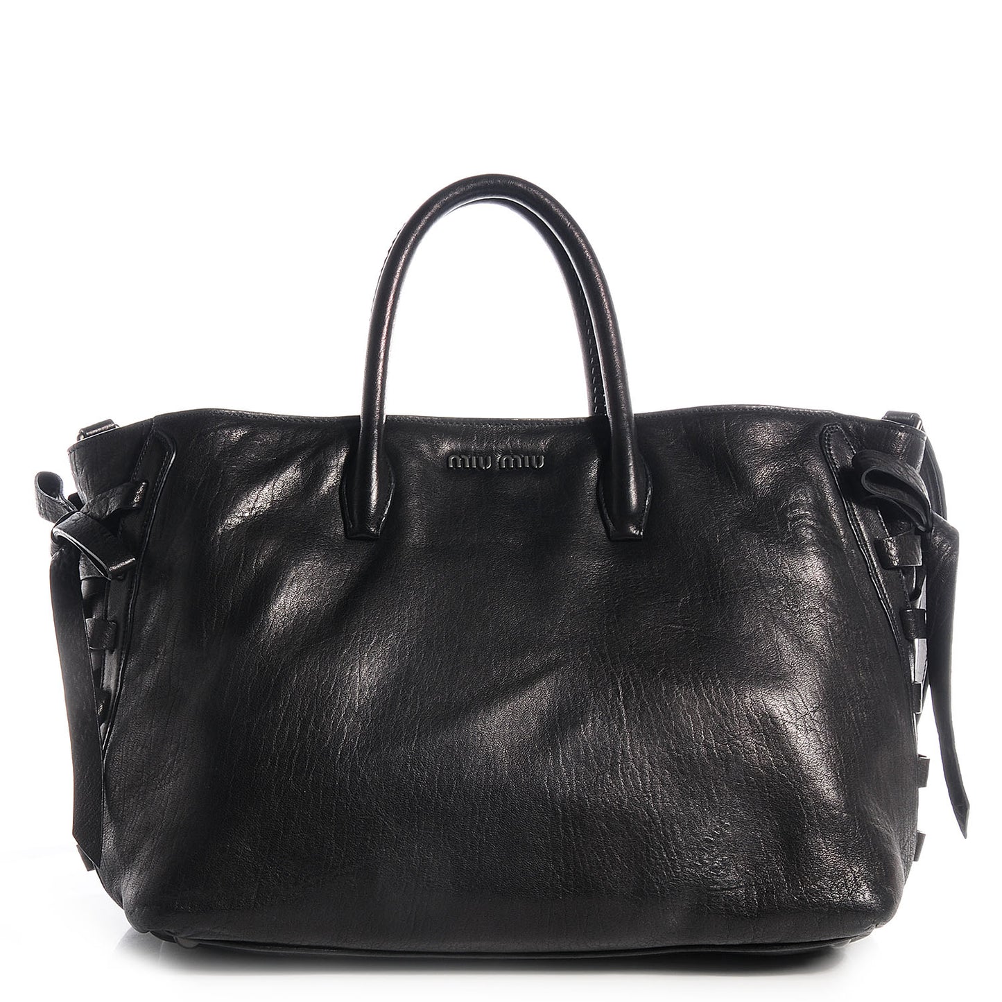 Nappa Monk Leather Bow Double Handle Satchel Nero Black