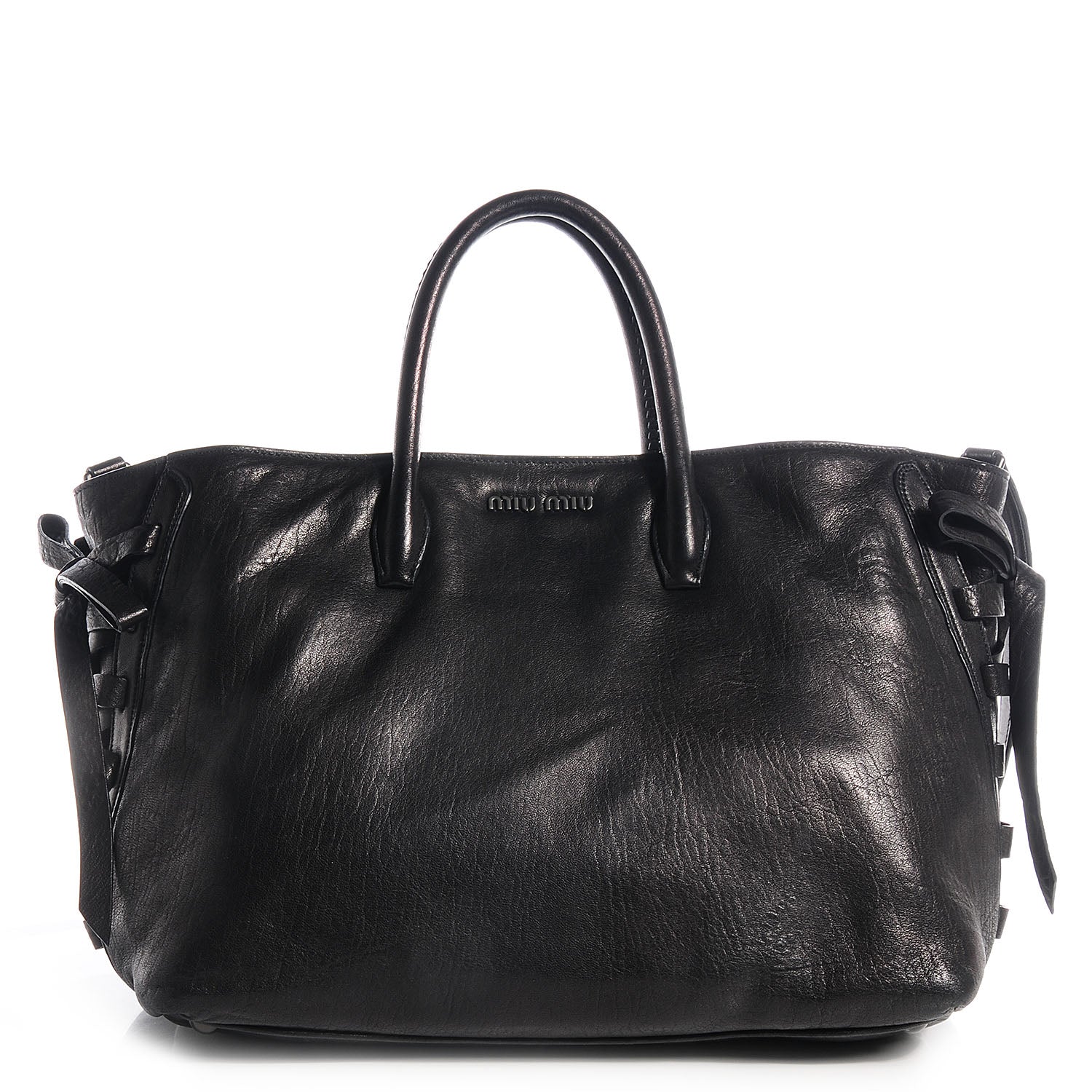 Miu Miu Nappa Monk Leather Bow Double Handle Satchel Nero Black 1 of 10